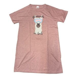 Large Nightshirt Pink Heathered Llama Graphic Cozy Sleepwear Loungewear